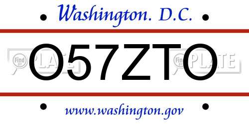 O57ZTO District Of Columbia License Plate