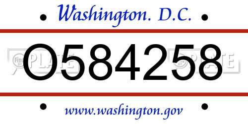 O584258 District Of Columbia License Plate