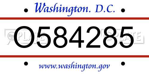 O584285 District Of Columbia License Plate