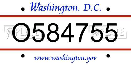 O584755 District Of Columbia License Plate
