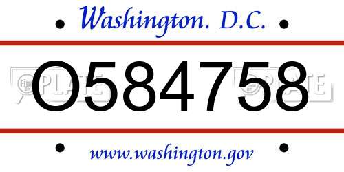 O584758 District Of Columbia License Plate