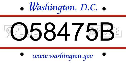 O58475B District Of Columbia License Plate