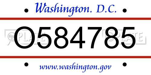 O584785 District Of Columbia License Plate