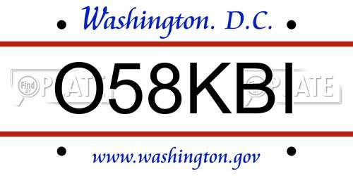 O58KBI District Of Columbia License Plate