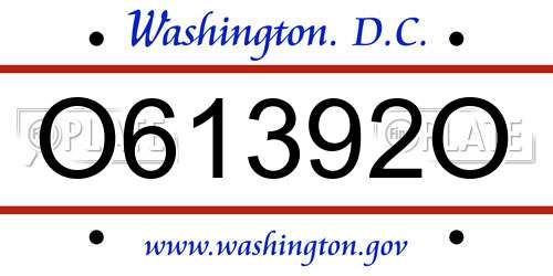 O61392O District Of Columbia License Plate