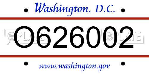 O626002 District Of Columbia License Plate