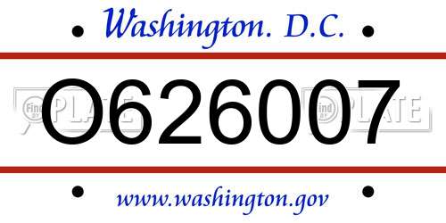 O626007 District Of Columbia License Plate