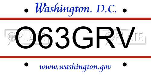O63GRV District Of Columbia License Plate