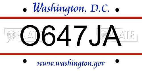 O647JA District Of Columbia License Plate