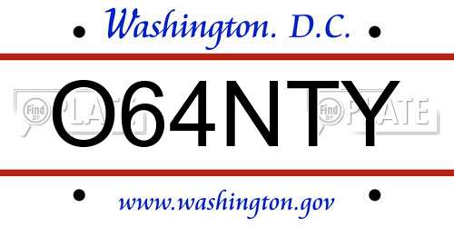 O64NTY District Of Columbia License Plate
