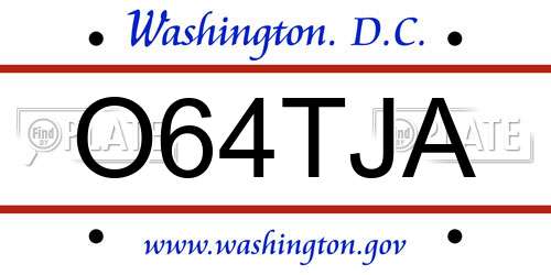 O64TJA District Of Columbia License Plate