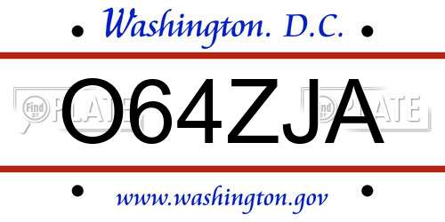 O64ZJA District Of Columbia License Plate