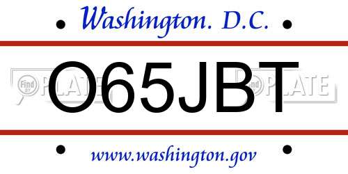 O65JBT District Of Columbia License Plate