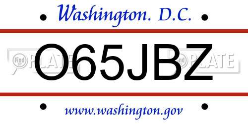 O65JBZ District Of Columbia License Plate