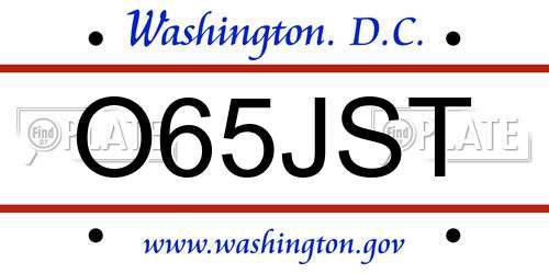 O65JST District Of Columbia License Plate