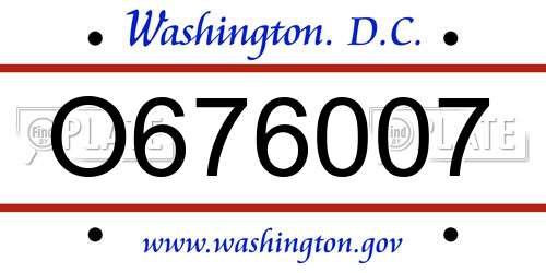 O676007 District Of Columbia License Plate