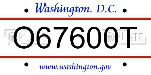 O67600T District Of Columbia License Plate