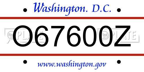 O67600Z District Of Columbia License Plate