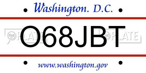 O68JBT District Of Columbia License Plate