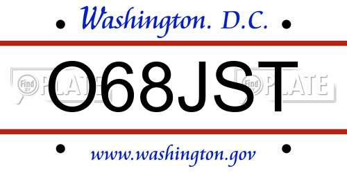 O68JST District Of Columbia License Plate