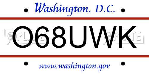 O68UWK District Of Columbia License Plate