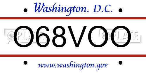 O68VOO District Of Columbia License Plate