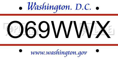 O69WWX District Of Columbia License Plate