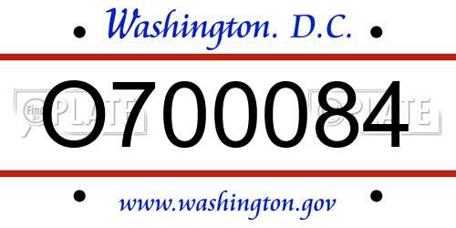 O700084 District Of Columbia License Plate