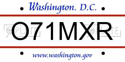 O71MXR District Of Columbia License Plate