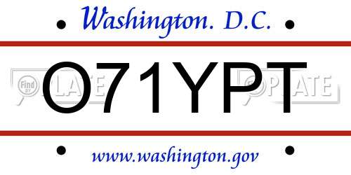 O71YPT District Of Columbia License Plate