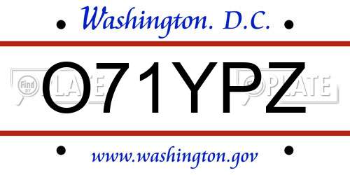 O71YPZ District Of Columbia License Plate