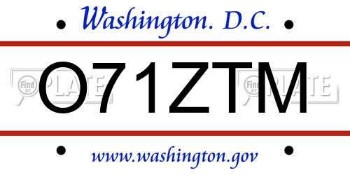 O71ZTM District Of Columbia License Plate