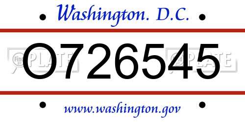 O726545 District Of Columbia License Plate