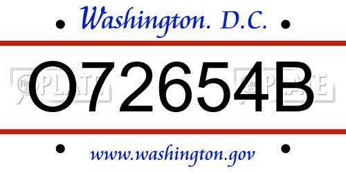 O72654B District Of Columbia License Plate