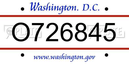 O726845 District Of Columbia License Plate