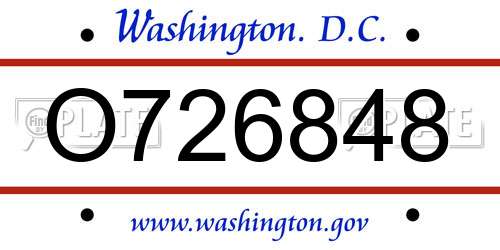 O726848 District Of Columbia License Plate