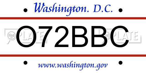 O72BBC District Of Columbia License Plate