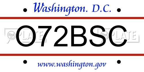 O72BSC District Of Columbia License Plate
