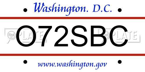 O72SBC District Of Columbia License Plate