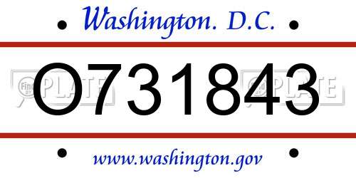 O731843 District Of Columbia License Plate