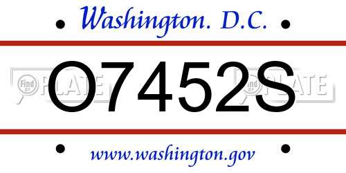 O7452S District Of Columbia License Plate