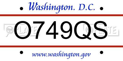 O749QS District Of Columbia License Plate