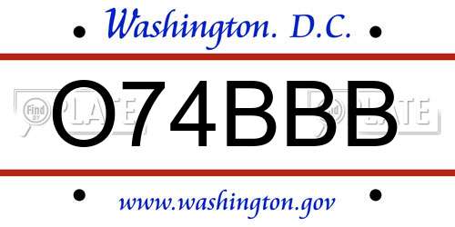 O74BBB District Of Columbia License Plate