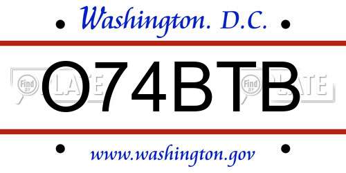 O74BTB District Of Columbia License Plate