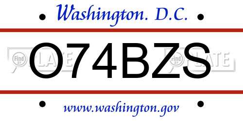 O74BZS District Of Columbia License Plate