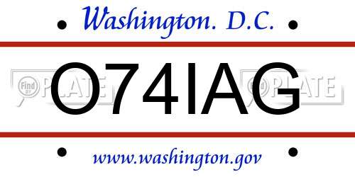 O74IAG District Of Columbia License Plate
