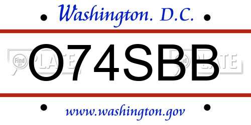 O74SBB District Of Columbia License Plate