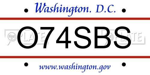 O74SBS District Of Columbia License Plate