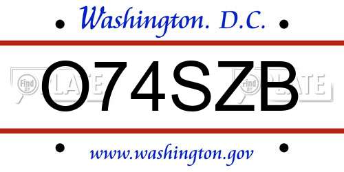 O74SZB District Of Columbia License Plate
