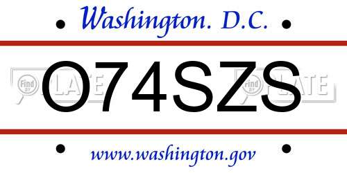 O74SZS District Of Columbia License Plate